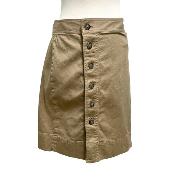 J. Crew Button Front Mini Skirt Safari Utility Tan Brown Khaki size 12 Petite - Picture 1 of 5